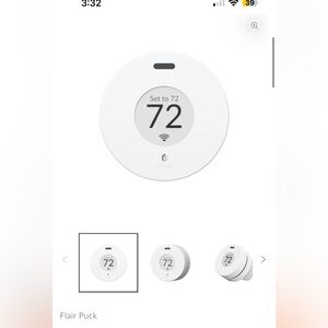 Flair Puck Wireless Thermostat in White + Flair 6x10 smart vent, NIB